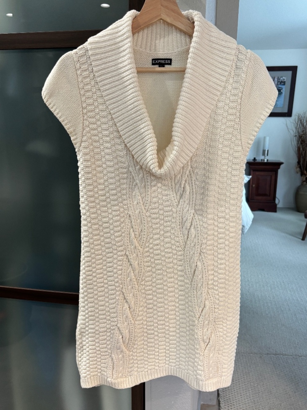 Express Cowl Neck Cable Knit Mini Dress - Cream Size S - Picture 3 of 8